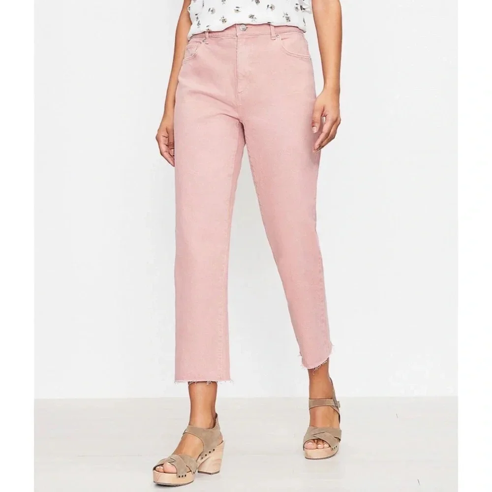 NWT! LOFT Womens High Waist Straight Crop Jean Blush Pink Frayed Hemline Size 31 - Picture 3 of 14